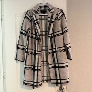 Rachel Zoe Black and Cream Checkered Wool Coat